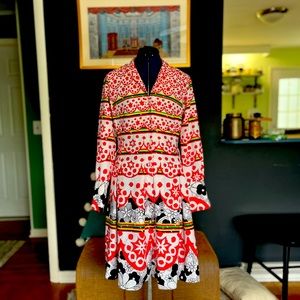 LANVIN vintage patterned pleated A-line skirt with fabric buttons, size large